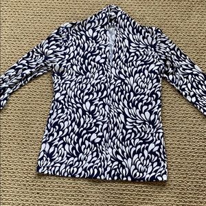 Navy and white print blouse